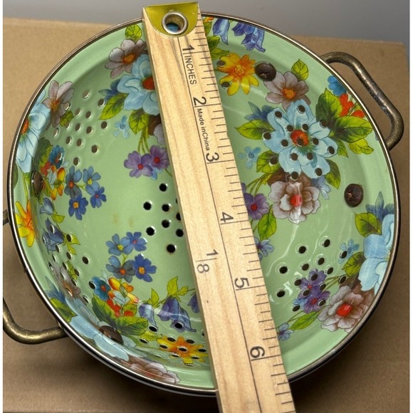 Makenzie Childs Green Flower Market Colander Small Floral Cottage - Picture 12 of 12